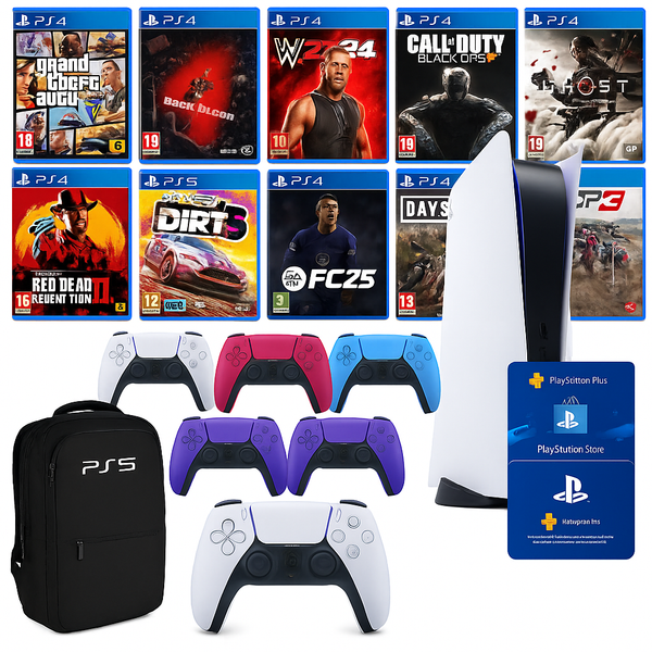 Playstation 5 Digital Edition Silm Console Dual Sense Controller + 10 Games FREE, Bag, Plus 3 Months and Extra Color Dual Sense